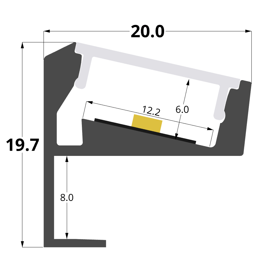 Shelf aluminium profile, 2 meters