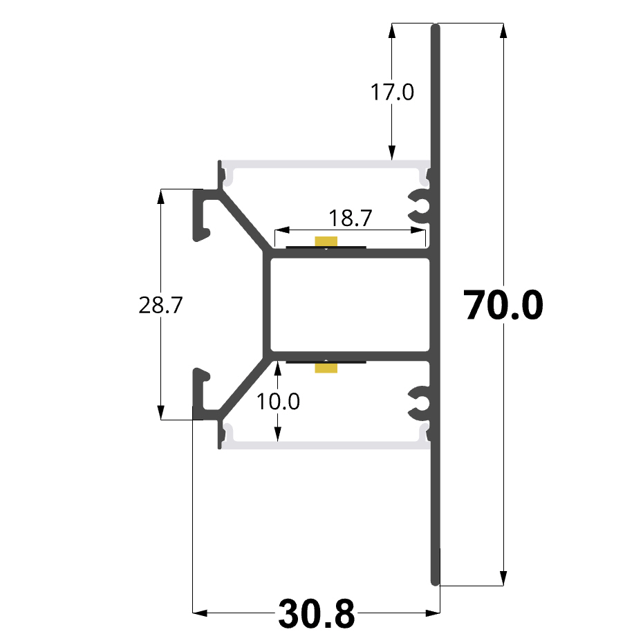 70x31mm white painted aluminium profile with dual light emission for wall mounting, 2 meters