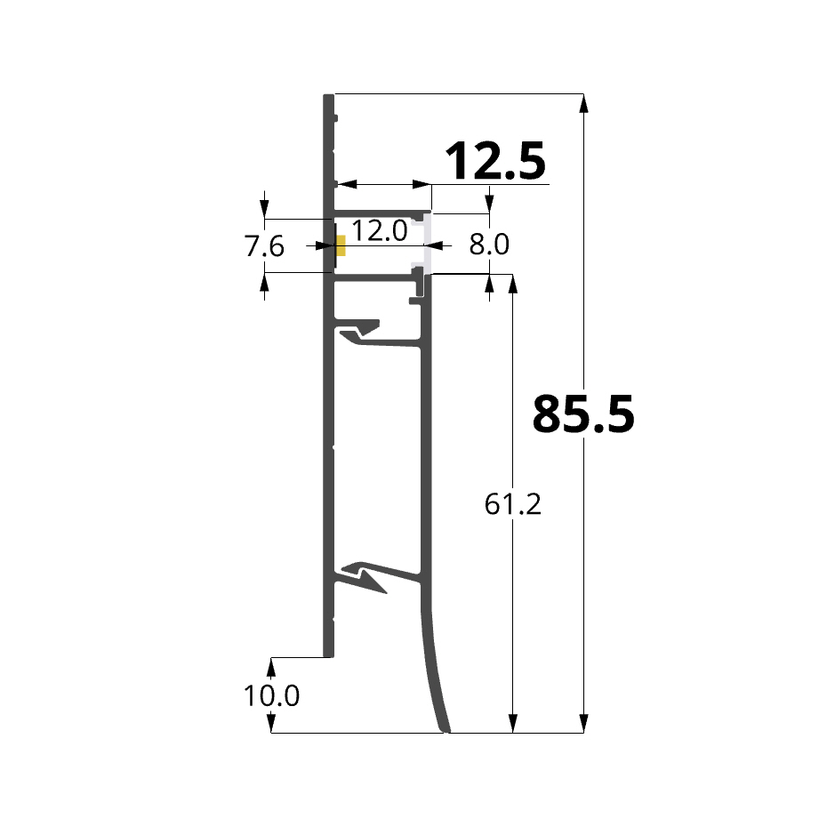 Aluminium profile for baseboard 75x13mm, 2 meters