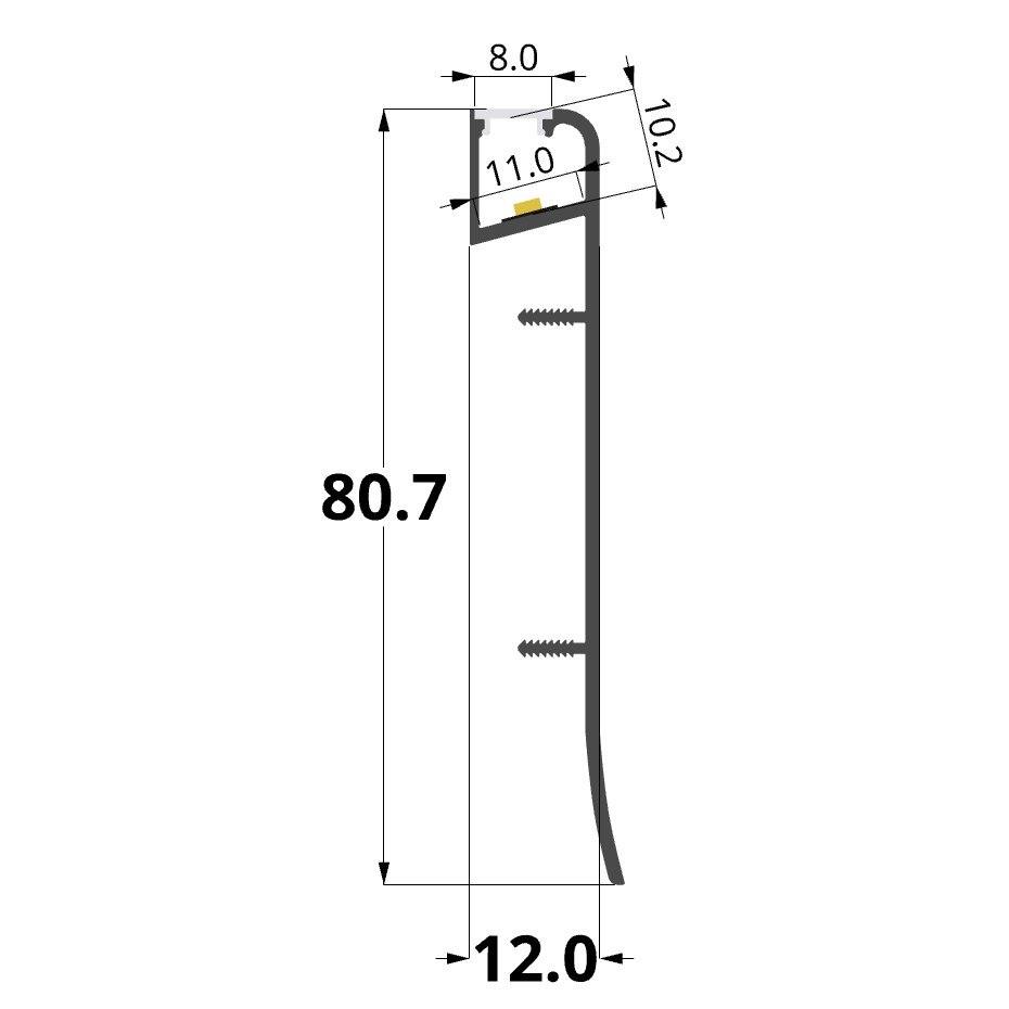 Aluminium profile for baseboard 14x80mm, 2 meters