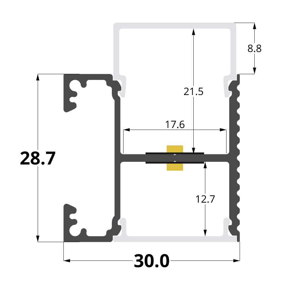 29x30mm aluminium profile for wall installation, 99,5cm