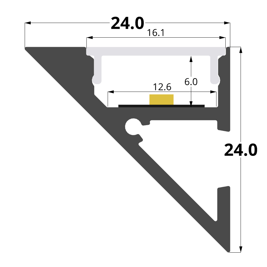 Aluminium profile for wall installation 24x24mm, 2 meters