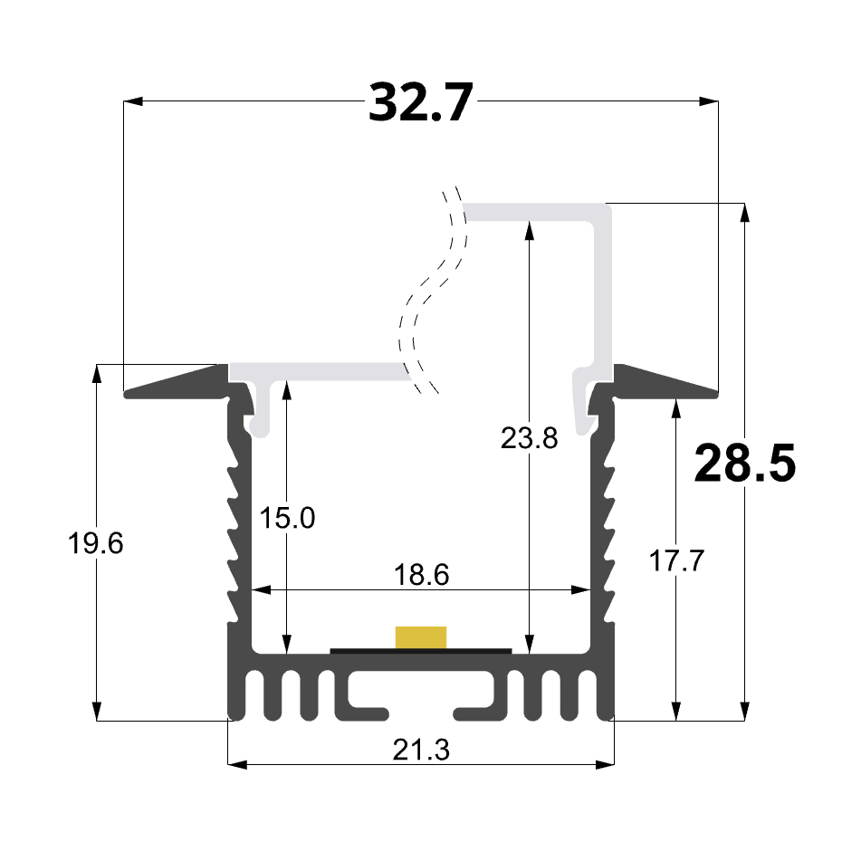 Recessed 32x25mm alluminium profile, 2 meters
