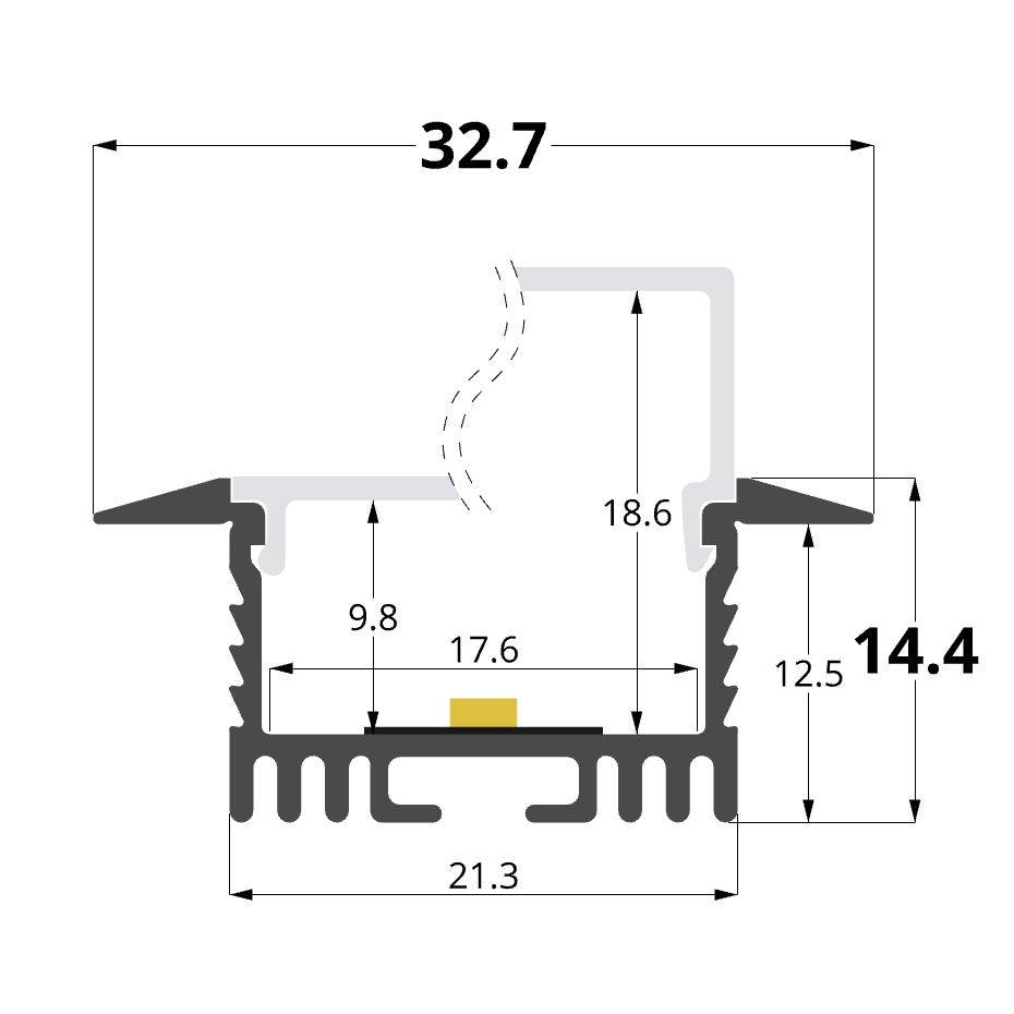 Recessed 32x15mm alluminium profile, 2 meters