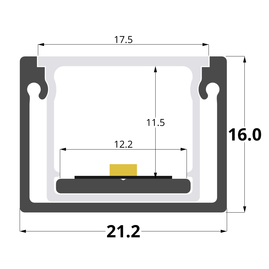 21x16mm waterproof aluminium profile, 3 meters