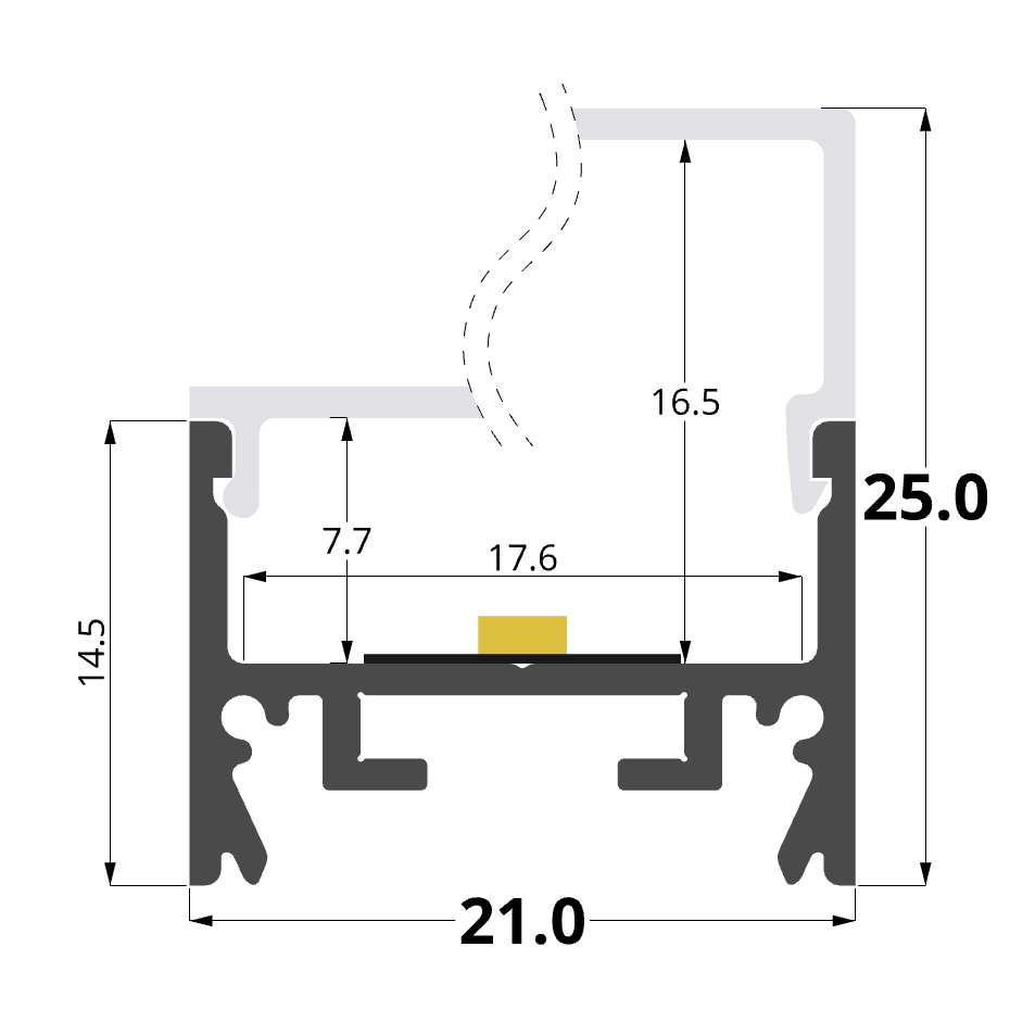 21x25mm aluminium profile, 2 meters, 3 meters
