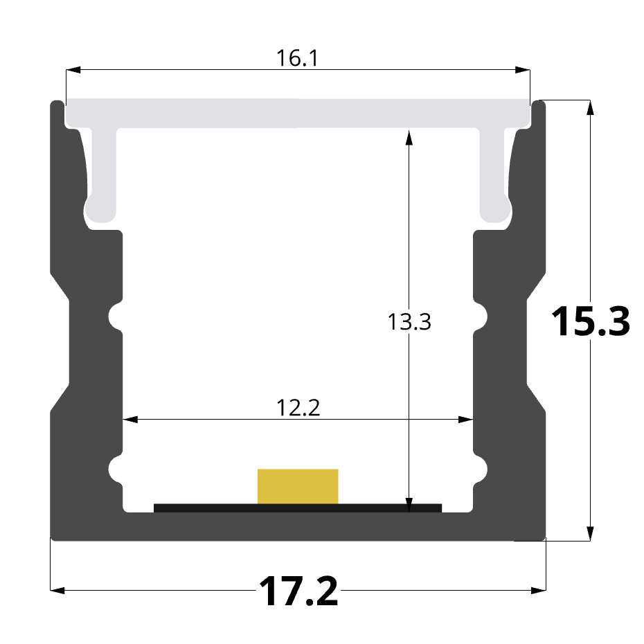 17x15mm aluminium profile, 2 meters,3 meters