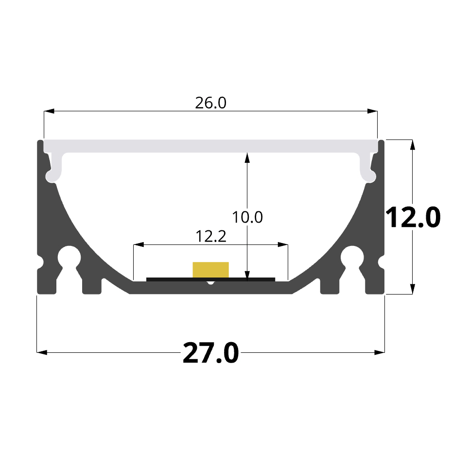 12x27mm aluminium profile, 2 meters, 3meters