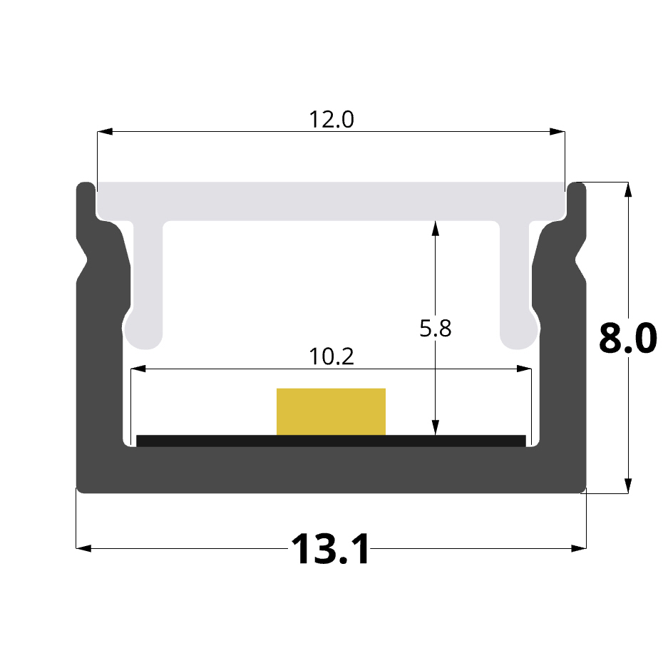 13x8mm aluminium profile  2 meters ,3meters