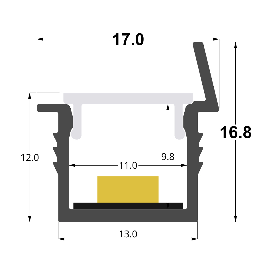 Recessed 17x18mm aluminium profile, 2.5 meters,3meters